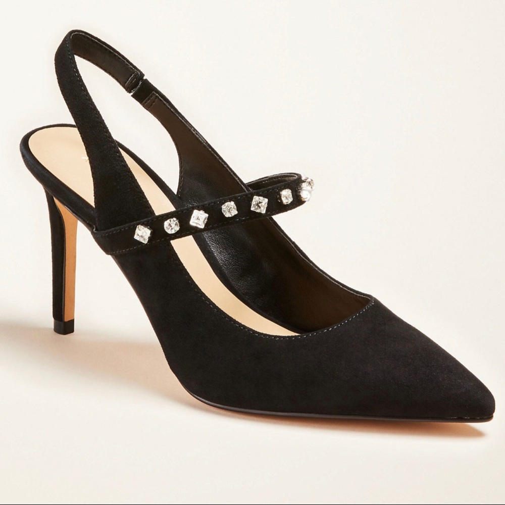 Ann Taylor Black Suede Sling Back Shoes NWT